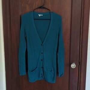 Halogen Teal Cotton/ Modal Blend Knit Button Front Cardigan Size Medium